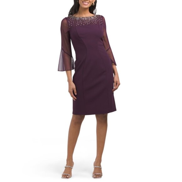 ALEX EVENING Purple Embellished Illusion Sheath Dress - Picture 1 of 2
